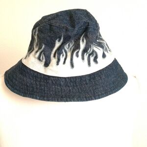 Denim Flames Tie Dye Bucket Hat Sun Hat Blue Adult Small or Teenager